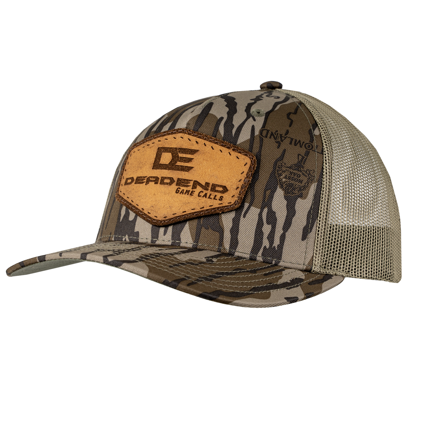 DE MOSSY OAK BOTTOMLAND LEATHER PATCH CAP