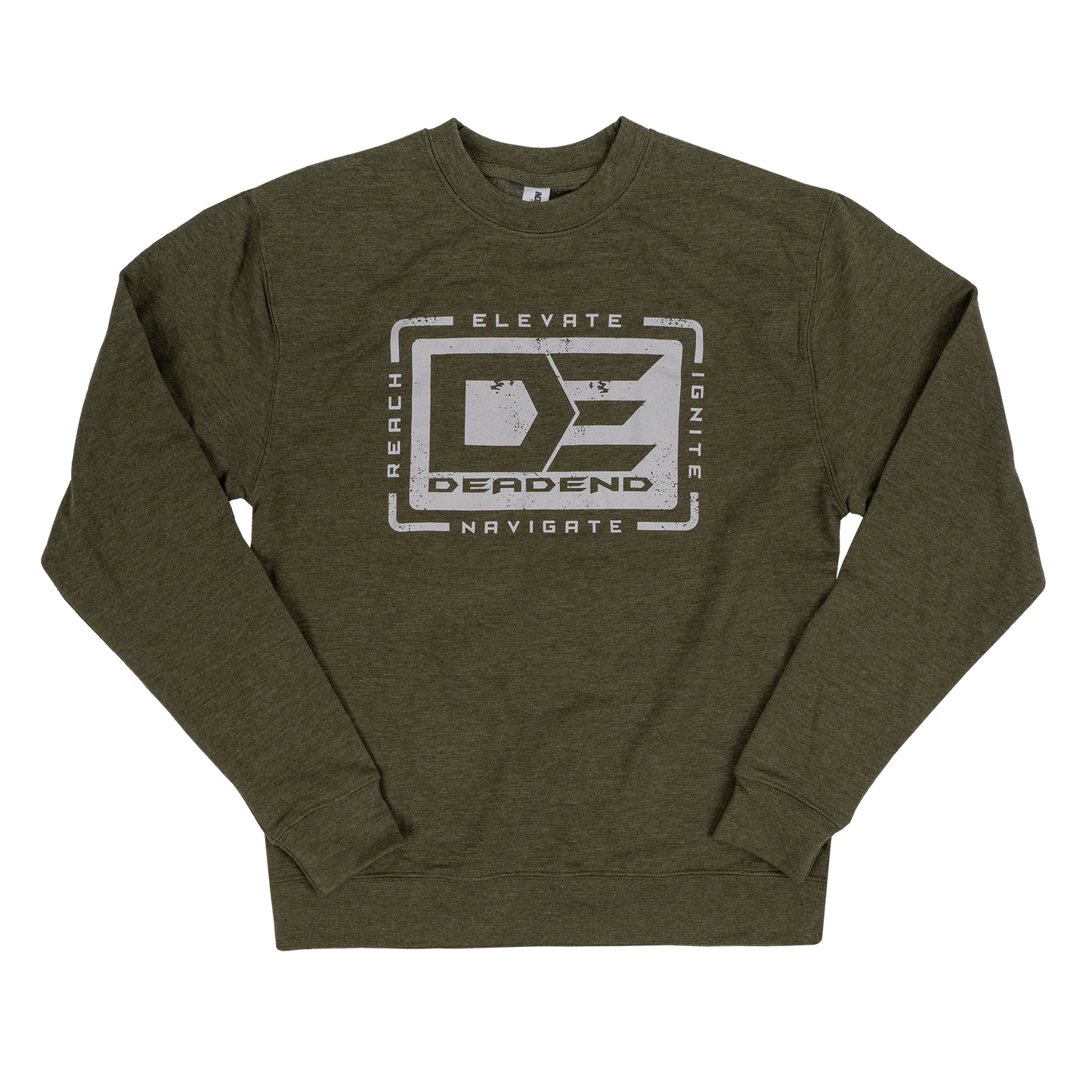 DE Dead End Reach Elevate Ignite Navigate Pullover Sweatshirt- DE3000 Army Green