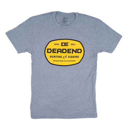 DE Dead End Hunting & Fishing Yellow Logo T-Shirt- DE6210 Heather Grey