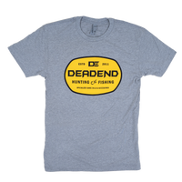 DE Dead End Hunting & Fishing Yellow Logo T-Shirt- DE6210 Heather Grey