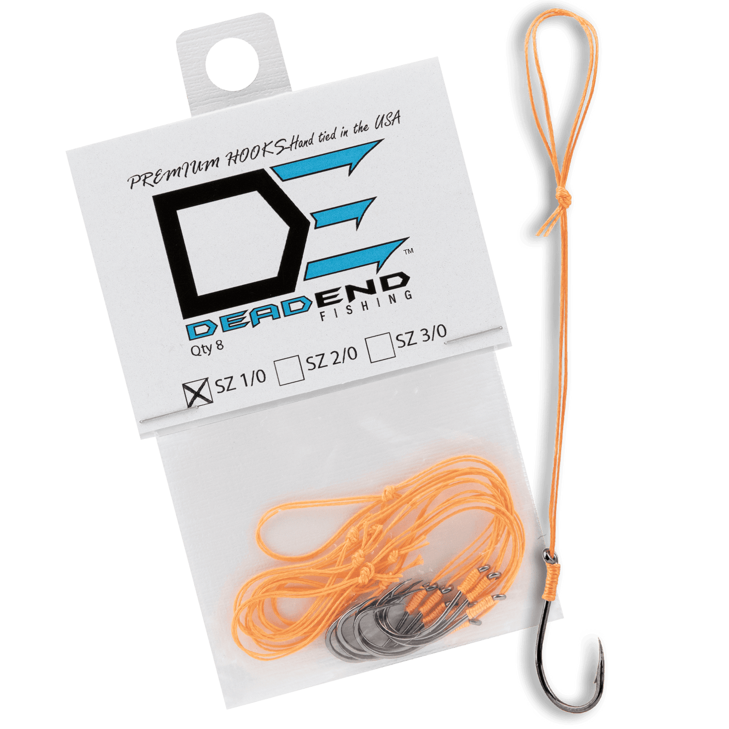 Dead End Fishing Hooks 1/0 65Lb Leader 8 Qty