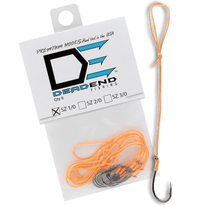 Dead End Fishing Hooks 1/0 65Lb Leader 8 Qty