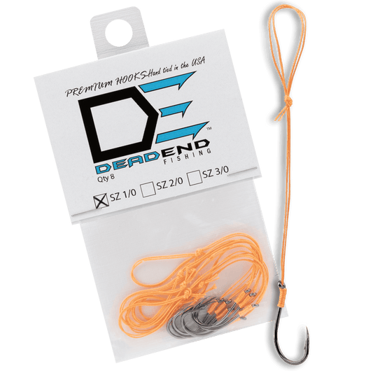 Dead End Fishing Hooks 1/0 65Lb Leader 8 Qty