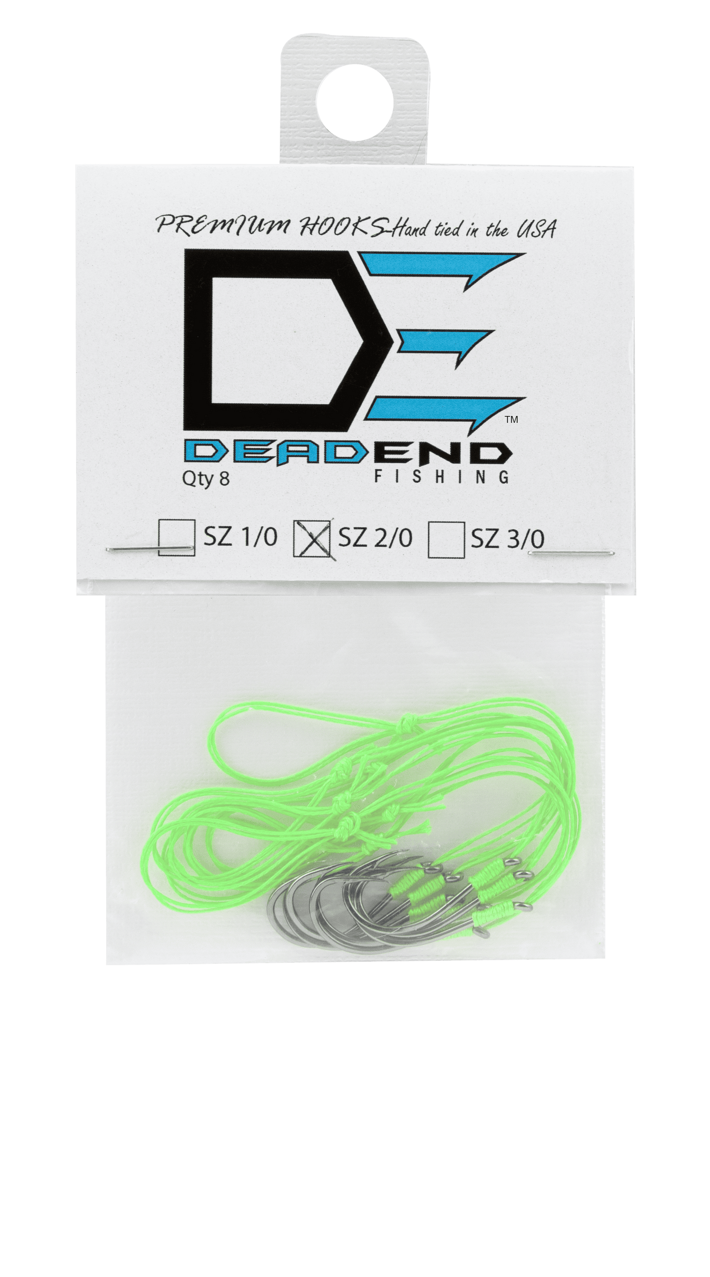 Dead End Fishing Hooks 2/0 65Lb Leader 8 Qty