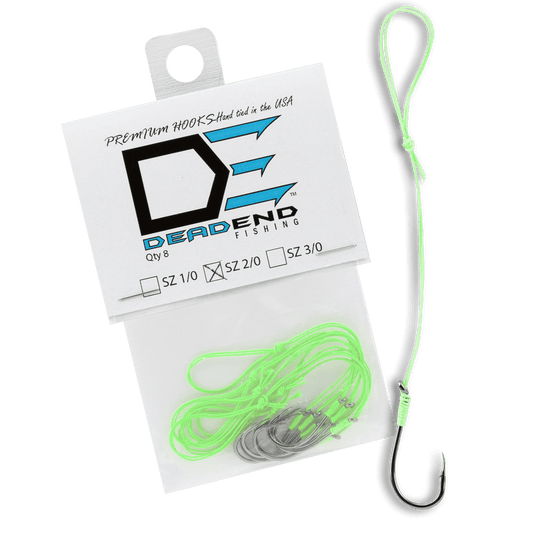 Dead End Fishing Hooks 2/0 65Lb Leader 8 Qty