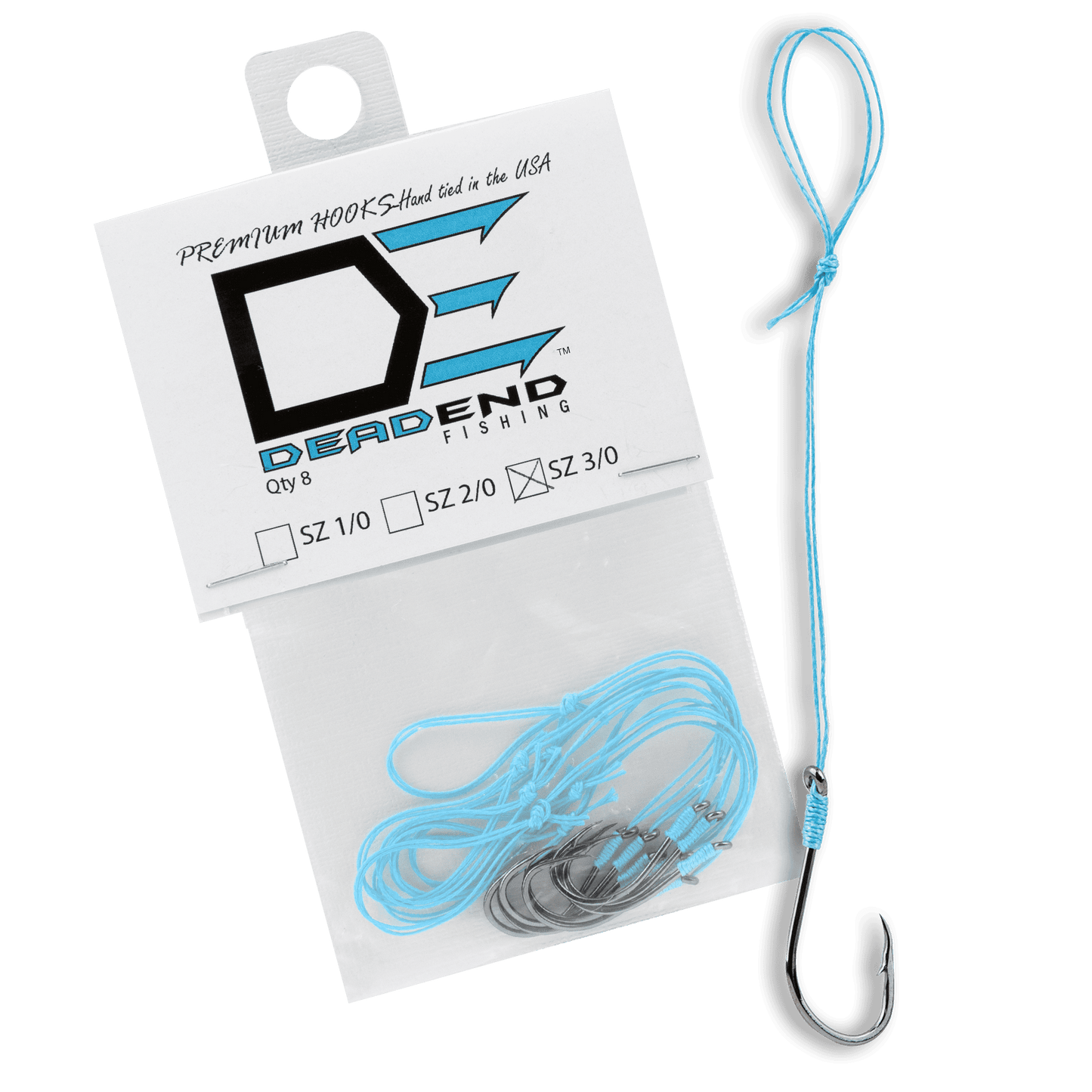 Dead End Fishing Hooks 3/0 65Lb Leader 8 Qty