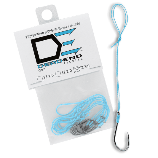 Dead End Fishing Hooks 3/0 65Lb Leader 8 Qty