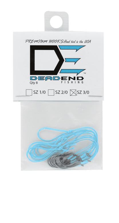 Dead End Fishing Hooks 3/0 65Lb Leader 8 Qty