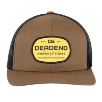 Yupoong Brown Front Black Back Trucker Yellow Woven Patch Hat