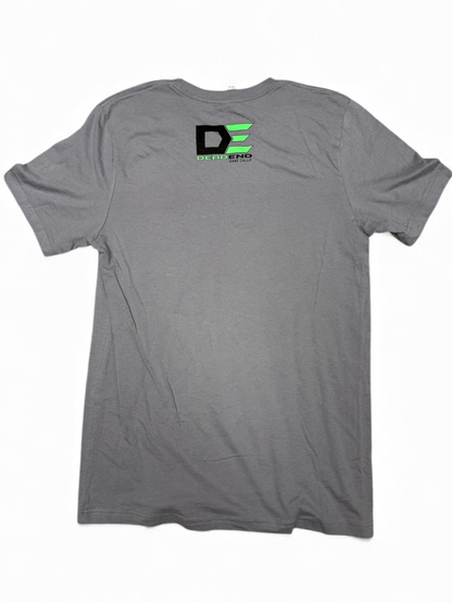 DE Dead End Game Calls Gray T -Shirt Neon Green and Black Logo